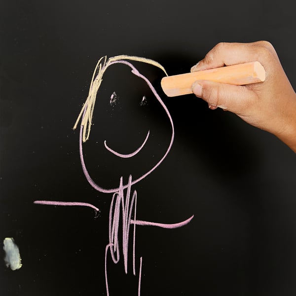 Ročno risanje smeška s kredo na tabli.
