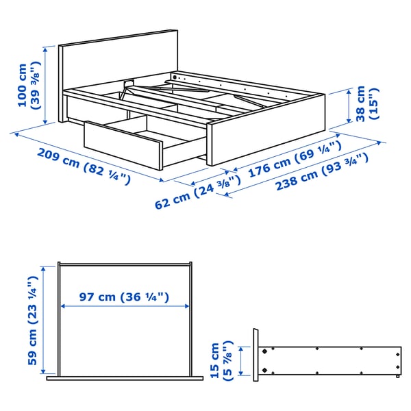Slika z meritvami za izdelek: MALM.