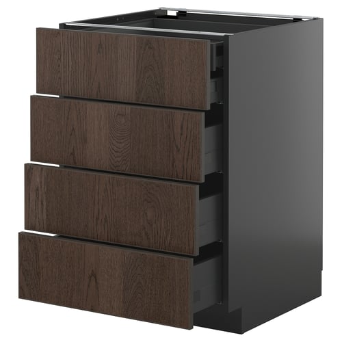 Ikea METOD temno rjava kuhinjska enota s 4 lesenimi predali.