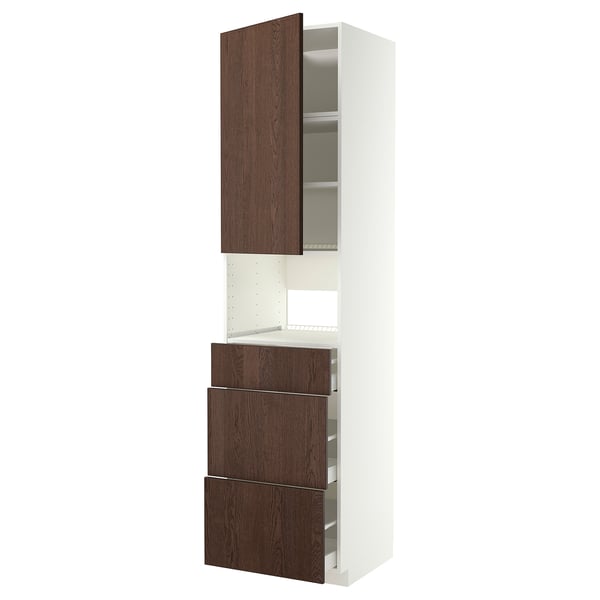 METOD / MAXIMERA Visoka omara za vgrad gspd aparate, bela/Sinarp rjava, 60x60x240 cm
