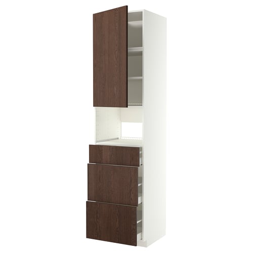 METOD / MAXIMERA Visoka omara za vgrad gspd aparate, bela/Sinarp rjava, 60x60x240 cm