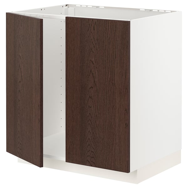 Kuhinjska enota Ikea METOD, bela in temno rjava, pravokotna, sodoben dizajn.