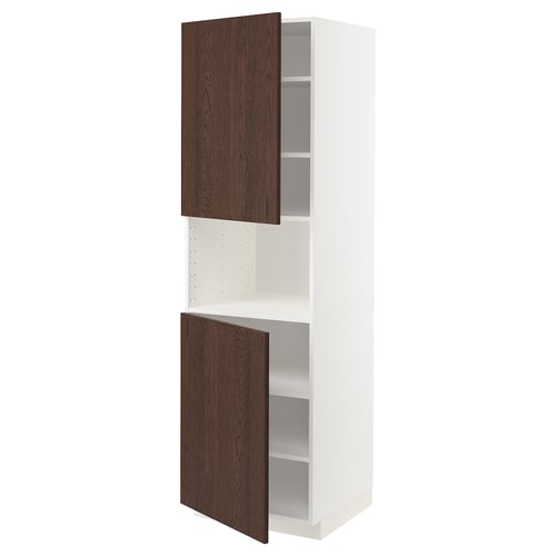 Sodobna kuhinjska omara METOD, bela s temno rjavimi lesenimi vrati.