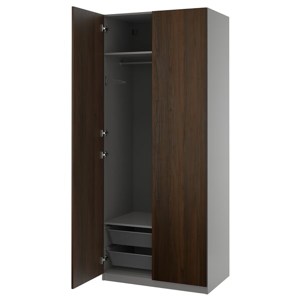 PAX / STORKLINTA Garderobni sestav, temno siva/temno rjava imitacija luženega hrasta, 100x60x236 cm