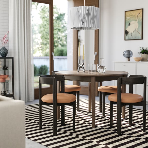 SKANSNÄS / STOCKHOLM 2025 Miza in 4 stoli, rjava bukov furnir/temno rjava usnje, 115/170 cm