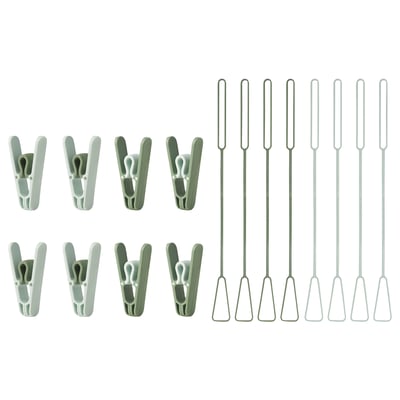 Komplet vrvi za oblačila SLIBB: 8 zelenih plastičnih kljukic, 8 kovinskih obešalnikov, zaščitenih z UV žarki.
