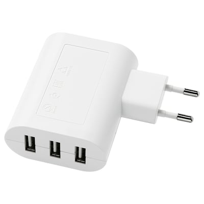 Beli SMÅHAGEL 3-vratni polnilnik USB.