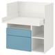 Modro-bela otroška miza s predali in policami.