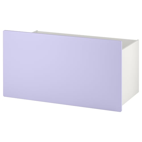 Bela škatla s svetlo vijoličnim predalom, pravokotna in preprosta.