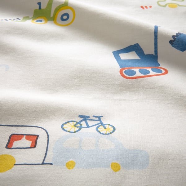 BARNDRÖM Fitted sheet, white/vehicles pattern, 90x200 cm
