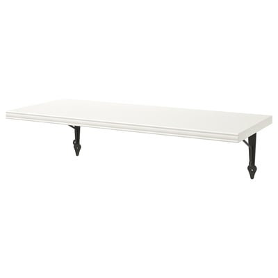 A white rectangular wall shelf, BERGSHULT, with two black metal brackets, ideal for various rooms.