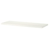 White shelf, smooth or bevelled sides. Particleboard with plastic trim, ideal for storage.