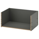 Grey BESTÅ drawer organiser, rectangular, flat top, made of particleboard, no handles, minimalistic design.