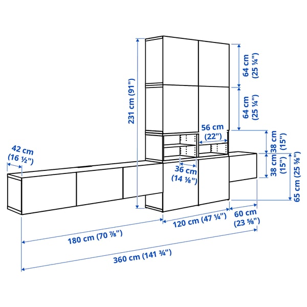 Illustration with measurements for the product: BESTÅ.