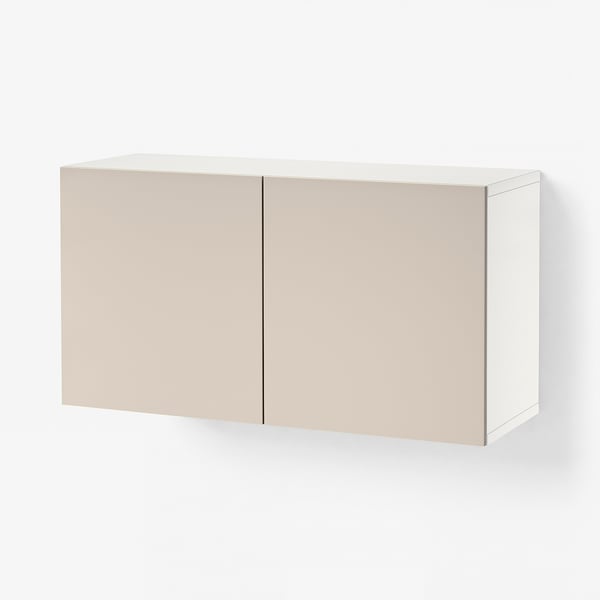 BESTÅ Shelf unit with doors, white/Lappviken light grey-beige, 120x42x64 cm