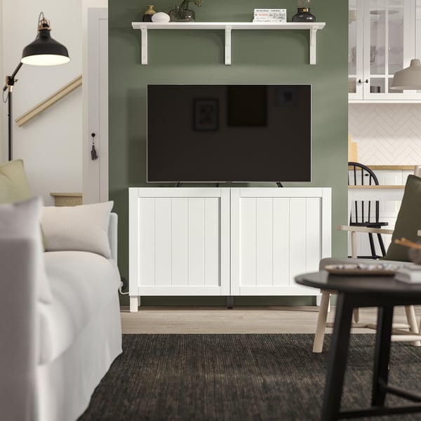 BESTÅ Storage combination with doors, Pipmakare white/Stubbarp white, 120x42x74 cm