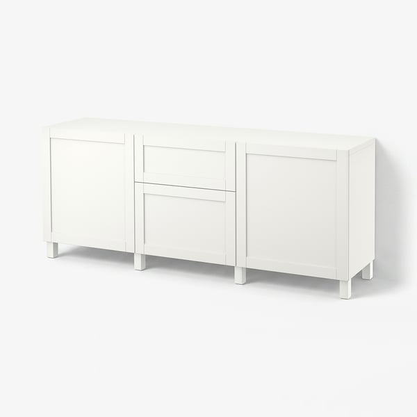 BESTÅ Storage combination with drawers, white/Hanviken/Stubbarp white, 180x42x74 cm