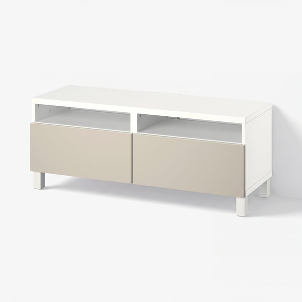BESTÅ TV bench with drawers, white/Lappviken/Stubbarp light grey/beige, 120x42x48 cm