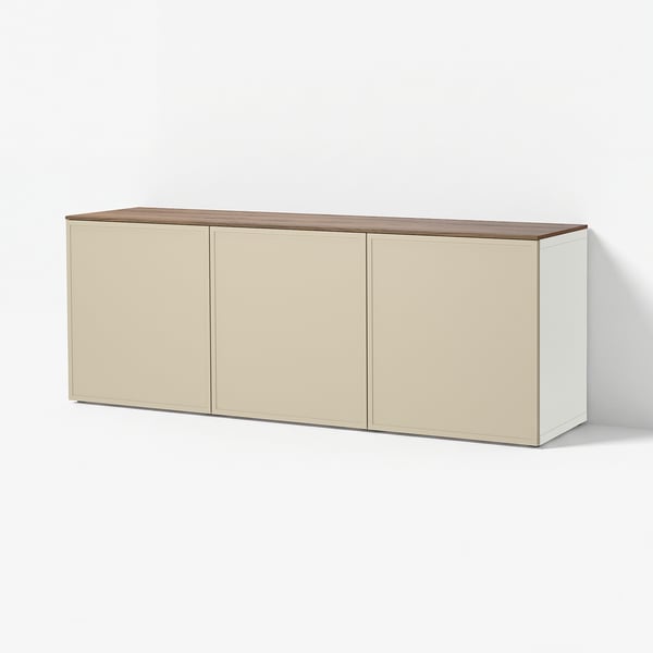 BESTÅ Wall-mounted cabinet combination, white Krukmakare/beige walnut effect, 180x42x65 cm