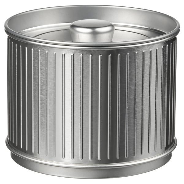 BETTHAJ silver kitchen container, round, ribbed design.