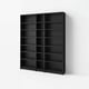 Large black BILLY bookcase, modern, square-shaped with multiple shelves.