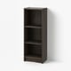 Dark brown BILLY bookcase with three empty shelves, minimalist design.