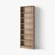 A tall, light brown BILLY bookcase with six open shelves, standing against a white wall. It is rectangular and made of particleboard.