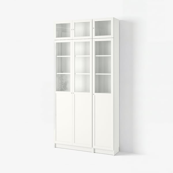 BILLY / OXBERG Bookcase, white/glass, 120x30x237 cm