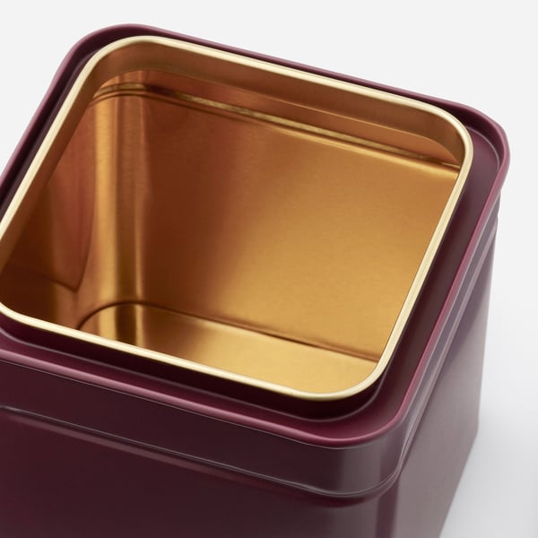 BLOMNING Tin with lid, brown-red/pink for coffee/tea, 10x10x10 cm