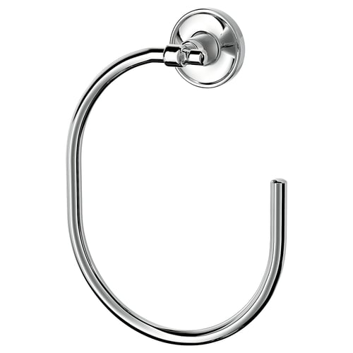 Silver chrome towel ring, round shape, wall-mounted, sleek modern design.