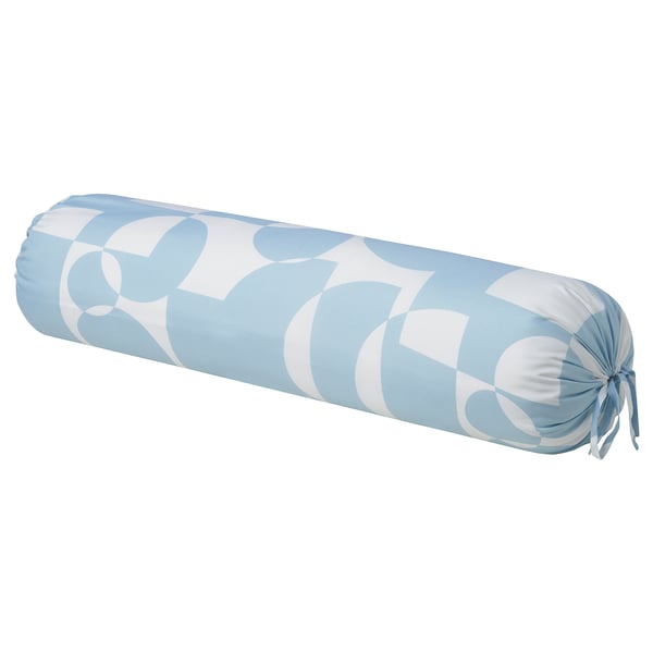 BRUKSVARA roll pillow, light blue with white pattern, soft recycled polyester.