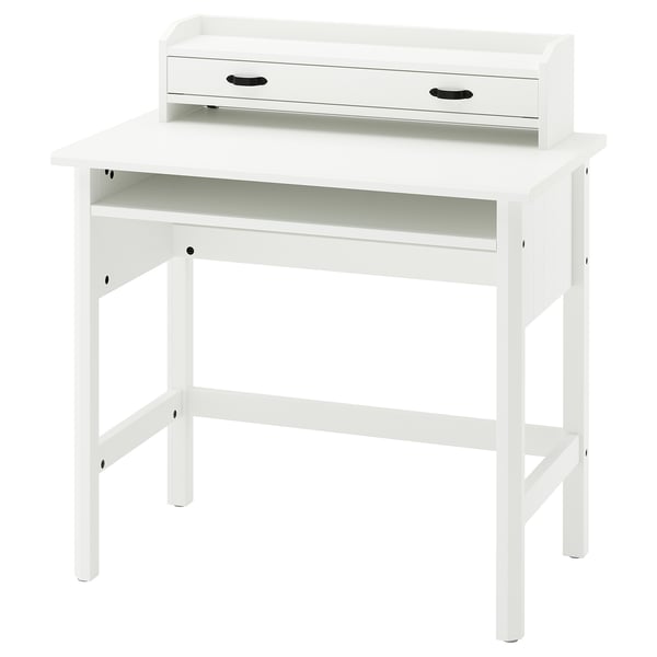 A white BRYTNING desk with a drawer add-on unit.