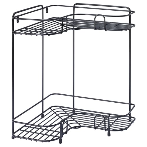 A BUTORP black wire corner shelf with multiple tiers for efficient storage.