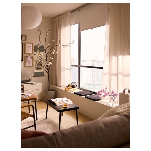 BYMOTT Curtains, 1 pair, white/beige striped/with heading tape, 120x250 cm
