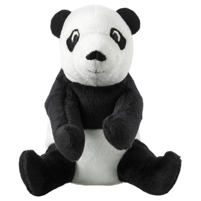 DJUNGELSKOG: black & white panda cuddly toy, soft, sitting, recycled polyester.