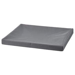 A grey, square-shaped DRÖNA fabric lid. It protects boxes from dirt and folds easily for storage.