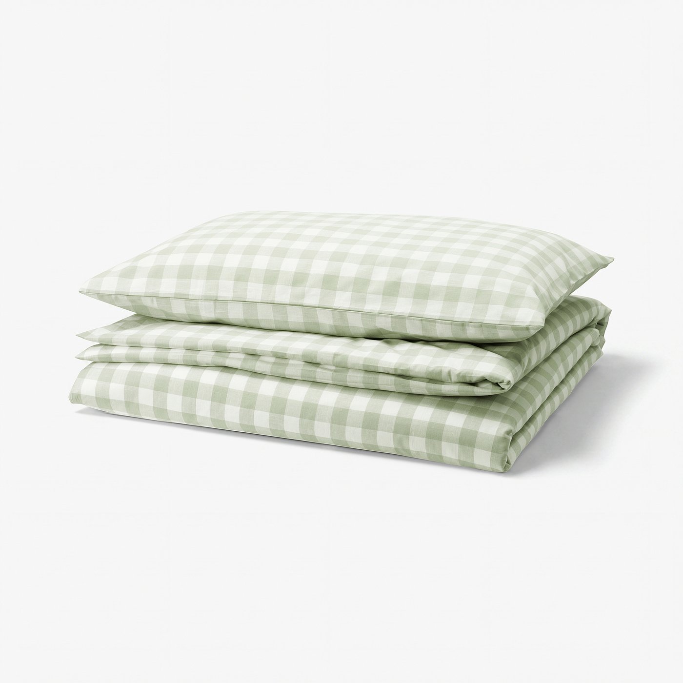 An EKTANDVINGE duvet and pillow set in green gingham check pattern, made of 100% organic cotton.