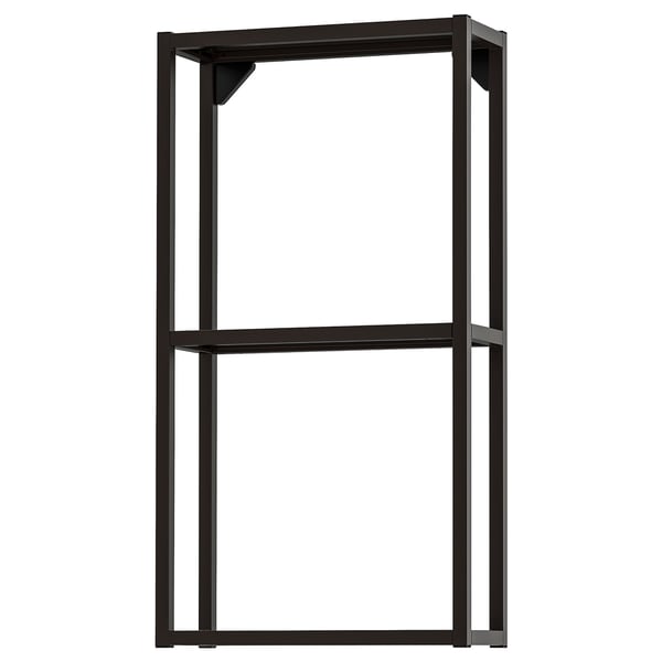 Black metal ENHET frame with 2 shelves
