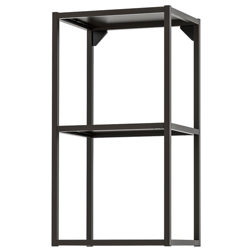 Modern black metal ENHET storage unit with 2 open shelves.