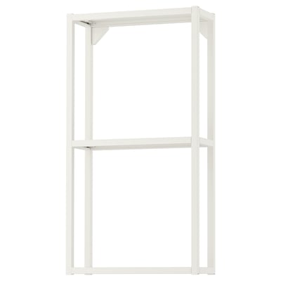 White ENHET shelf unit, minimalist design, open structure, metal frame.