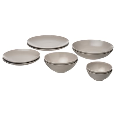 Taupe FÄRGKLAR dinnerware set: plates, bowls, stoneware with glaze.