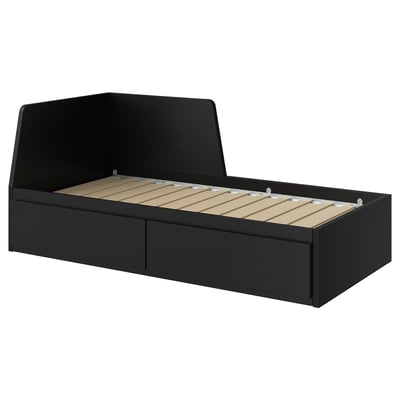 Black FLEKKE day-bed with drawers. Simple, modern design, ideal for small spaces.