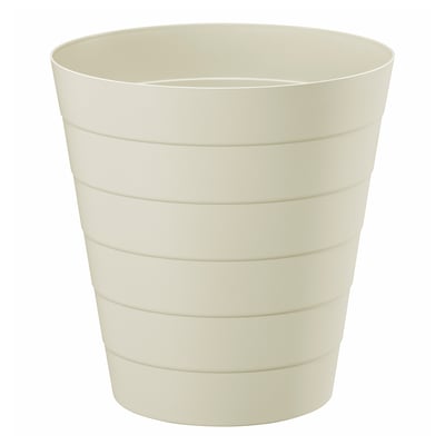 A beige FNISS waste bin made of polypropylene. It has a cylindrical shape with horizontal grooves, easy to clean and empty.