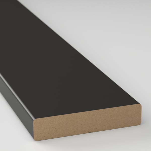 Black kitchen mat, plastic and wood base.