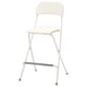 A white FRANKLIN bar stool with a backrest, made of high-pressure melamine laminate and metal, designed for comfort and stability.