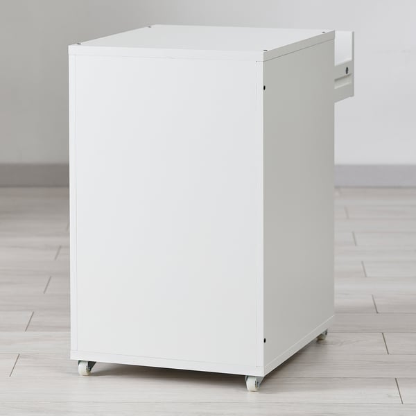 White mobile storage unit on wheels, with four drawers for organised storage.