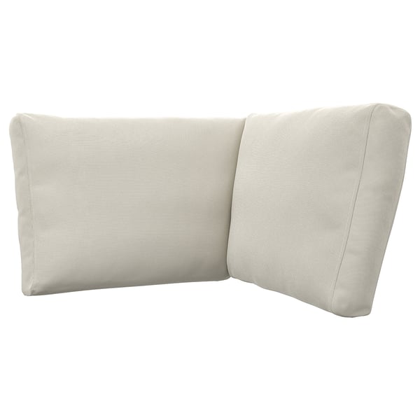 Cream-colored, l-shaped sofa cushion, smooth texture, polyester cover.