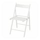 A white, foldable wooden chair, simply designed and suitable for extra seating or small spaces.