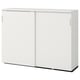 A GALANT white storage cabinet with sliding doors, modern minimalist design, and adjustable shelves.