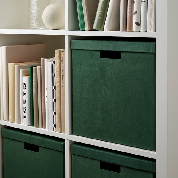 GJÄTTA Storage box with lid, velvet dark green, 32x35x32 cm